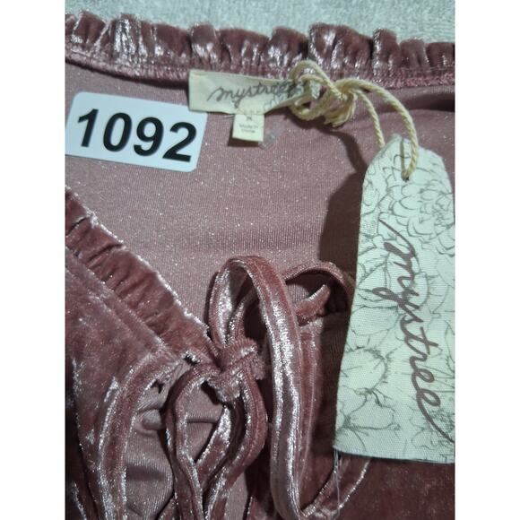 Mystree Crushed Velvet Smocked Women's size Medium Casual Career Peasant Top - Picture 14 of 15